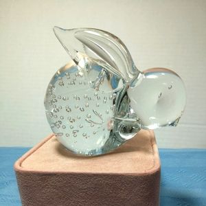 Vintage Large Rabbit Bunny Figure Clear Bubbled Glass Paperweight